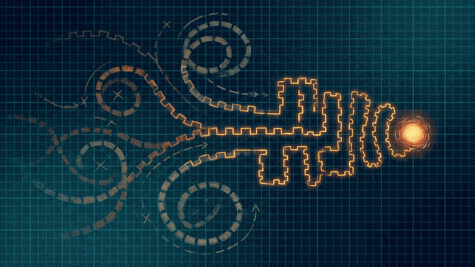 Abstract trail-map illustration of AI workflow steps